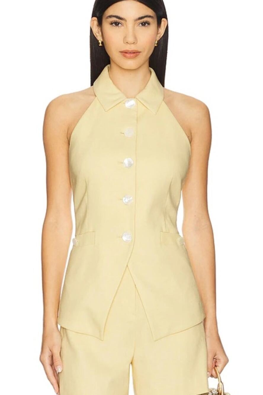 Veronica Beard Orlinda Stretch-Linen Halter Neck Vest, Size 10